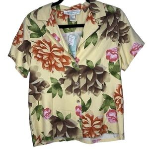 NWT 100% Silk Pineapple Moon VTG Button Down Hawaiian Shirt Sleeve  Small